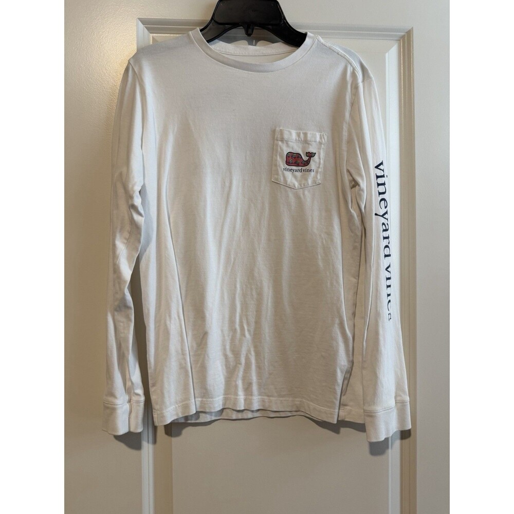 Vineyard Vines Boys LS T-Shirt Sz M 12-14 Whale Graphic With Christmas Trees